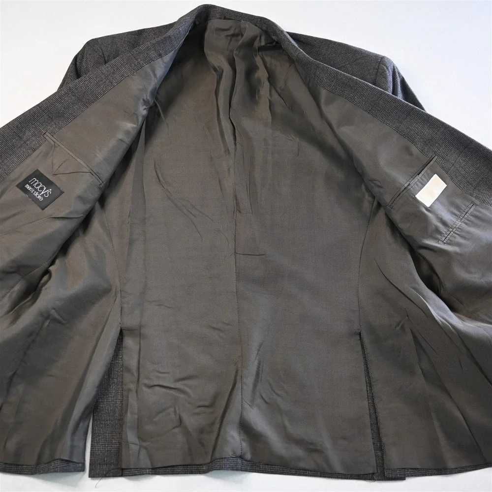 Michael Kors 46R Glenn Check 100% Wool Flannel Blazer Suit Jacket Sport Coat